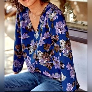 J.Jill EUC floral 3/4 cuff sleeve blouse. Size M tall